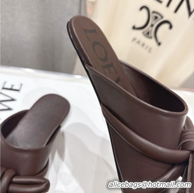 Sumptuous Loewe Flamenco Knot Flat Mules in Lambskin Leather Dark Chestnut Brown 2026 0226005