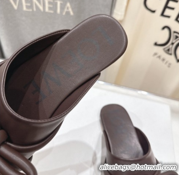Sumptuous Loewe Flamenco Knot Flat Mules in Lambskin Leather Dark Chestnut Brown 2026 0226005