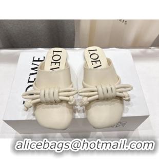 Luxury Loewe Flamenco Knot Flat Mules in Lambskin Leather Butter White 2026 0226006