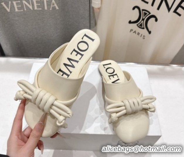 Luxury Loewe Flamenco Knot Flat Mules in Lambskin Leather Butter White 2026 0226006