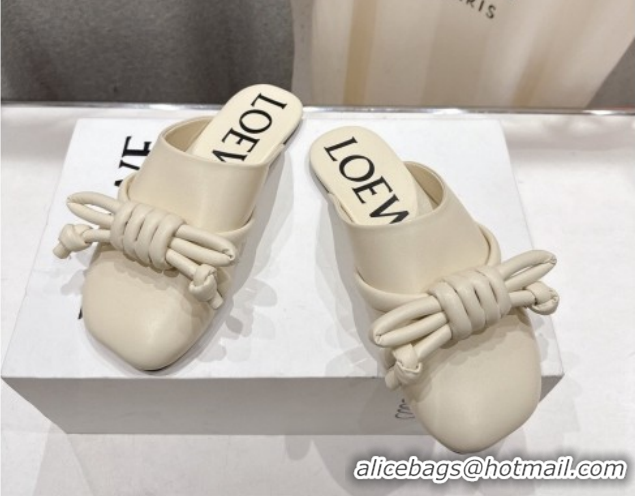 Luxury Loewe Flamenco Knot Flat Mules in Lambskin Leather Butter White 2026 0226006