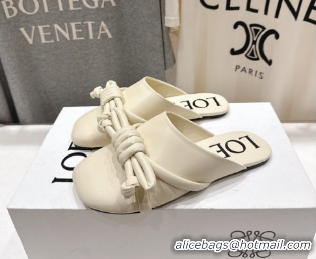 Luxury Loewe Flamenco Knot Flat Mules in Lambskin Leather Butter White 2026 0226006