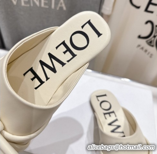 Luxury Loewe Flamenco Knot Flat Mules in Lambskin Leather Butter White 2026 0226006