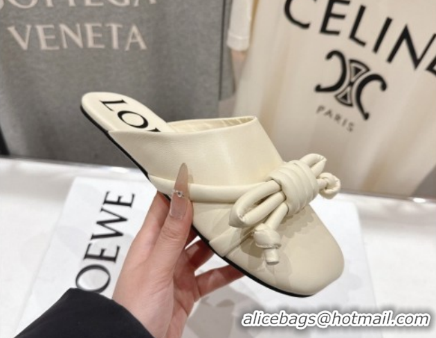 Luxury Loewe Flamenco Knot Flat Mules in Lambskin Leather Butter White 2026 0226006