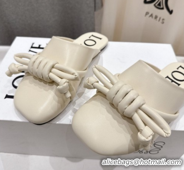 Luxury Loewe Flamenco Knot Flat Mules in Lambskin Leather Butter White 2026 0226006