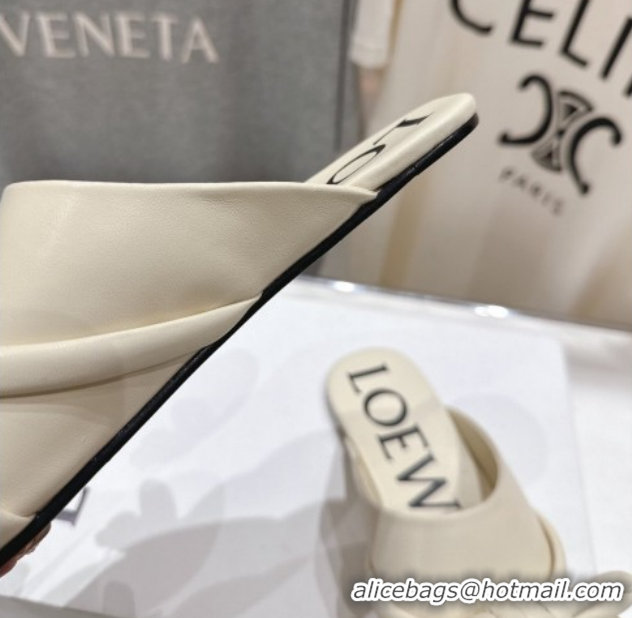 Luxury Loewe Flamenco Knot Flat Mules in Lambskin Leather Butter White 2026 0226006