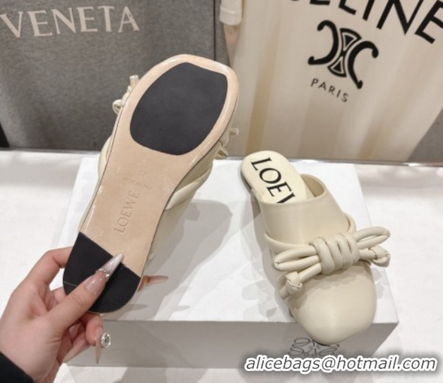 Luxury Loewe Flamenco Knot Flat Mules in Lambskin Leather Butter White 2026 0226006