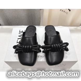 Unique Style Loewe Flamenco Knot Flat Mules in Lambskin Leather Black 2026 60226007