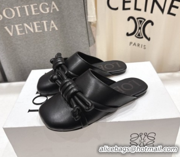 Unique Style Loewe Flamenco Knot Flat Mules in Lambskin Leather Black 2026 60226007