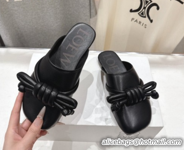 Unique Style Loewe Flamenco Knot Flat Mules in Lambskin Leather Black 2026 60226007