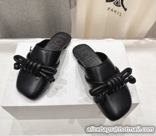 Unique Style Loewe Flamenco Knot Flat Mules in Lambskin Leather Black 2026 60226007