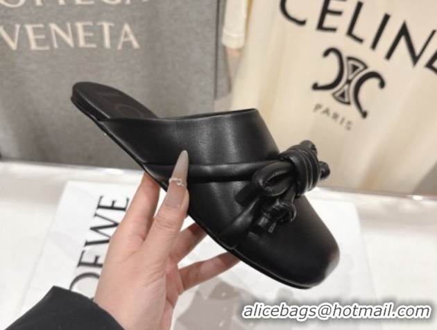 Unique Style Loewe Flamenco Knot Flat Mules in Lambskin Leather Black 2026 60226007