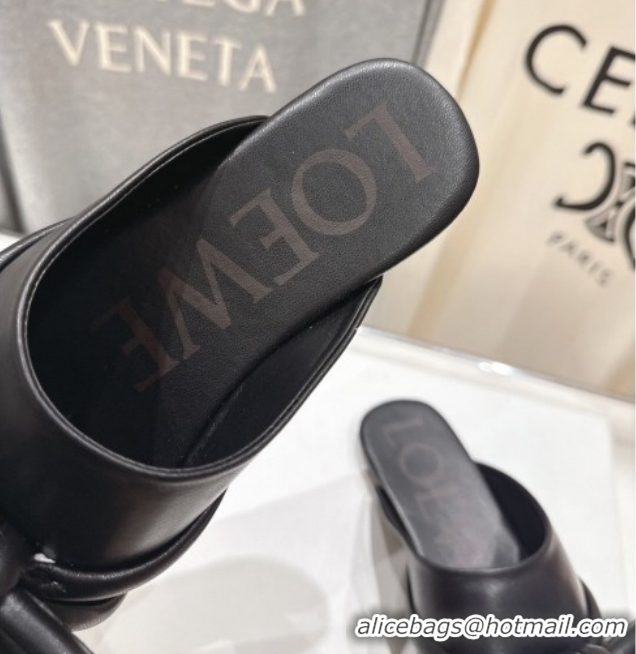 Unique Style Loewe Flamenco Knot Flat Mules in Lambskin Leather Black 2026 60226007