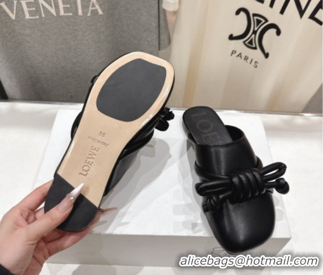Unique Style Loewe Flamenco Knot Flat Mules in Lambskin Leather Black 2026 60226007
