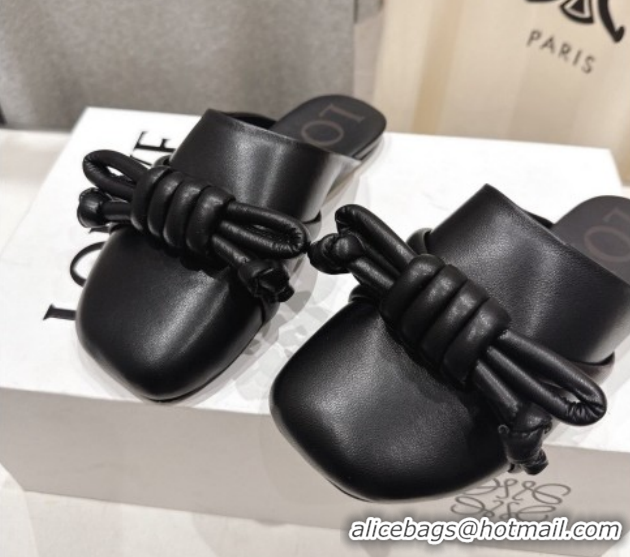 Unique Style Loewe Flamenco Knot Flat Mules in Lambskin Leather Black 2026 60226007