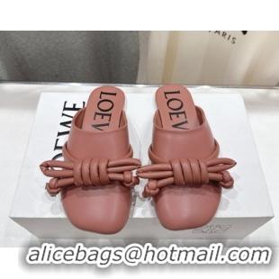 Good Quality Loewe Flamenco Knot Flat Mules in Lambskin Leather Blush Pink 2026 0226008