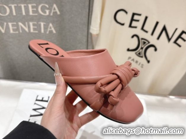 Good Quality Loewe Flamenco Knot Flat Mules in Lambskin Leather Blush Pink 2026 0226008