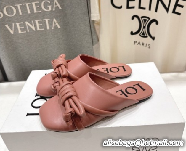 Good Quality Loewe Flamenco Knot Flat Mules in Lambskin Leather Blush Pink 2026 0226008