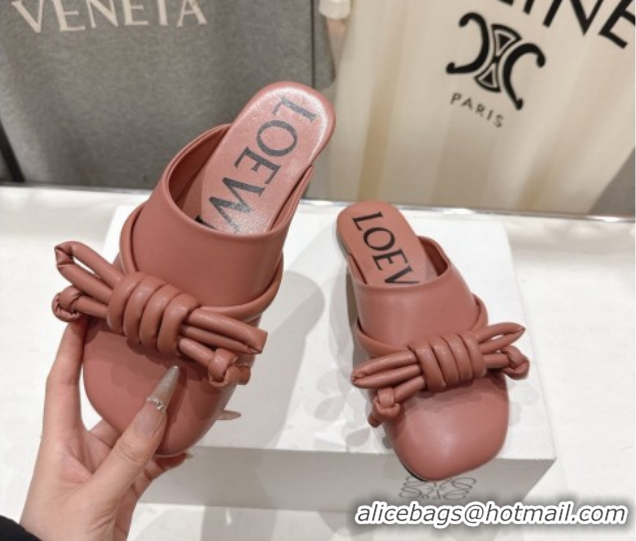 Good Quality Loewe Flamenco Knot Flat Mules in Lambskin Leather Blush Pink 2026 0226008