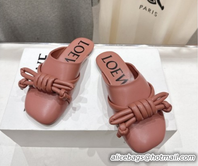 Good Quality Loewe Flamenco Knot Flat Mules in Lambskin Leather Blush Pink 2026 0226008