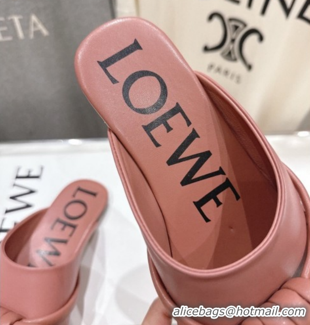 Good Quality Loewe Flamenco Knot Flat Mules in Lambskin Leather Blush Pink 2026 0226008