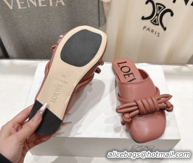 Good Quality Loewe Flamenco Knot Flat Mules in Lambskin Leather Blush Pink 2026 0226008