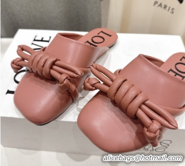 Good Quality Loewe Flamenco Knot Flat Mules in Lambskin Leather Blush Pink 2026 0226008