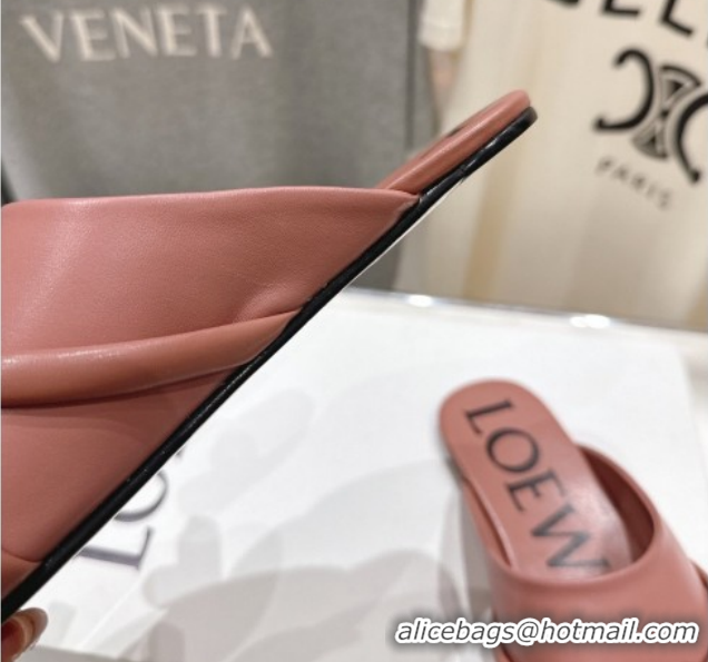 Good Quality Loewe Flamenco Knot Flat Mules in Lambskin Leather Blush Pink 2026 0226008