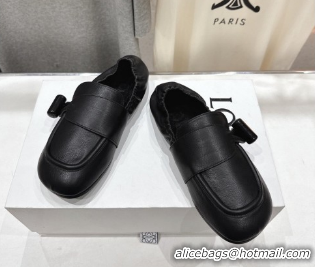 Pretty Style Loewe Toggle Loafers in Shiny Smooth Calfskin Leather Black 2026 0226009