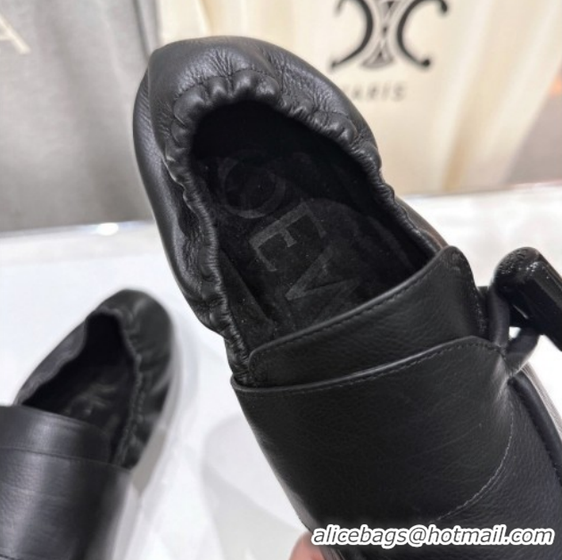 Pretty Style Loewe Toggle Loafers in Shiny Smooth Calfskin Leather Black 2026 0226009