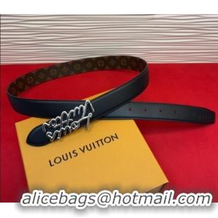 Top Grade Louis Vuitton LV Script Belt 3cm in Monogram Canvas and Leather M4515 Black/Silver 2025