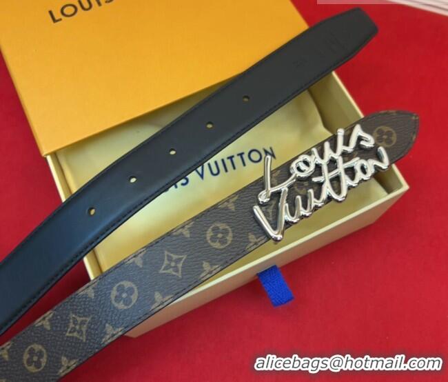 Top Grade Louis Vuitton LV Script Belt 3cm in Monogram Canvas and Leather M4515 Black/Silver 2025