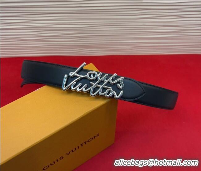 Top Grade Louis Vuitton LV Script Belt 3cm in Monogram Canvas and Leather M4515 Black/Silver 2025