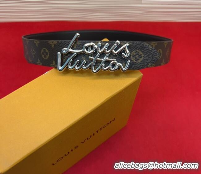 Top Grade Louis Vuitton LV Script Belt 3cm in Monogram Canvas and Leather M4515 Black/Silver 2025