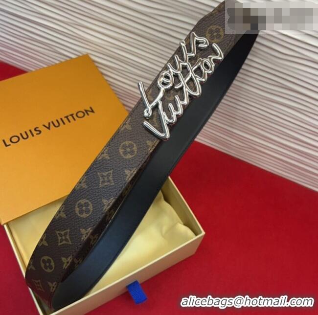 Top Grade Louis Vuitton LV Script Belt 3cm in Monogram Canvas and Leather M4515 Black/Silver 2025