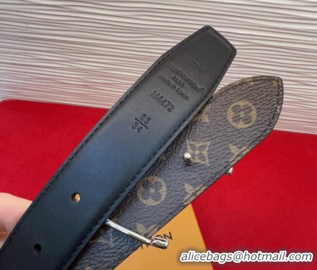 Top Grade Louis Vuitton LV Script Belt 3cm in Monogram Canvas and Leather M4515 Black/Silver 2025