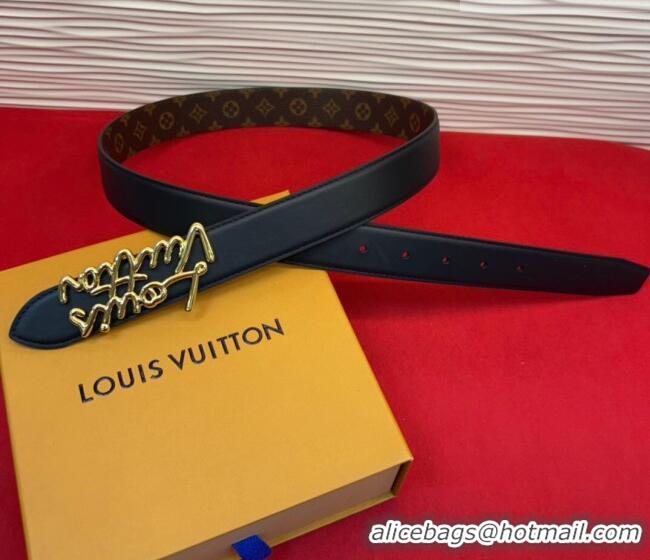 Well Crafted Louis Vuitton LV Script Belt 3cm in Monogram Canvas and Leather M4515 Black/Gold 2025