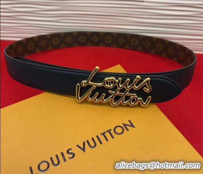 Well Crafted Louis Vuitton LV Script Belt 3cm in Monogram Canvas and Leather M4515 Black/Gold 2025