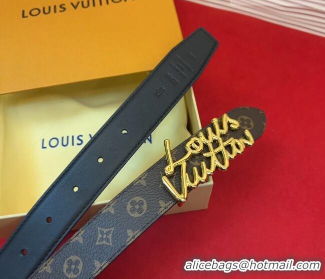 Well Crafted Louis Vuitton LV Script Belt 3cm in Monogram Canvas and Leather M4515 Black/Gold 2025
