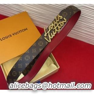 Luxury Cheap Louis Vuitton LV Script Belt 3cm in Monogram Canvas and Leather M4515 Burgundy 2025