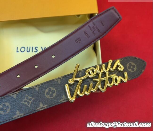 Luxury Cheap Louis Vuitton LV Script Belt 3cm in Monogram Canvas and Leather M4515 Burgundy 2025