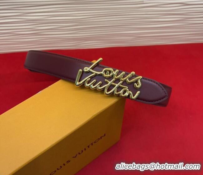 Luxury Cheap Louis Vuitton LV Script Belt 3cm in Monogram Canvas and Leather M4515 Burgundy 2025
