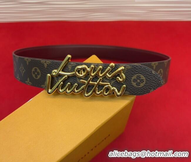 Luxury Cheap Louis Vuitton LV Script Belt 3cm in Monogram Canvas and Leather M4515 Burgundy 2025