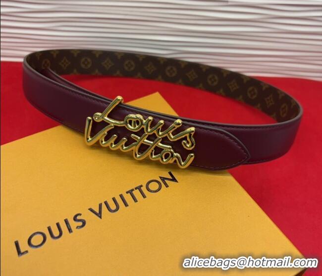 Luxury Cheap Louis Vuitton LV Script Belt 3cm in Monogram Canvas and Leather M4515 Burgundy 2025