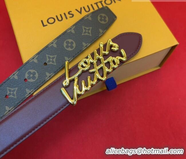 Luxury Cheap Louis Vuitton LV Script Belt 3cm in Monogram Canvas and Leather M4515 Burgundy 2025