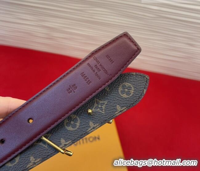 Luxury Cheap Louis Vuitton LV Script Belt 3cm in Monogram Canvas and Leather M4515 Burgundy 2025