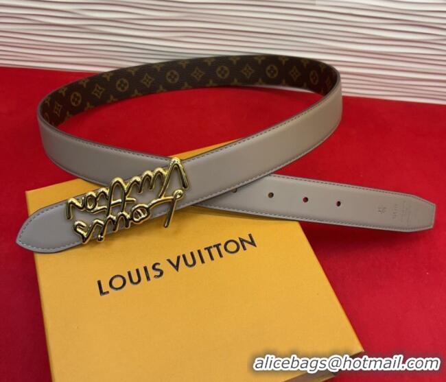 Reasonable Price Louis Vuitton LV Script Belt 3cm in Monogram Canvas and Leather M4515 Grey 2025