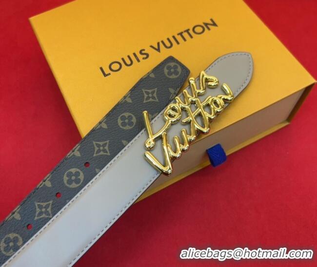 Reasonable Price Louis Vuitton LV Script Belt 3cm in Monogram Canvas and Leather M4515 Grey 2025