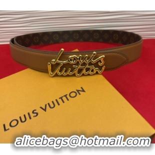 Grade Quality Louis Vuitton LV Script Belt 3cm in Monogram Canvas and Leather M4515 Brown 2025