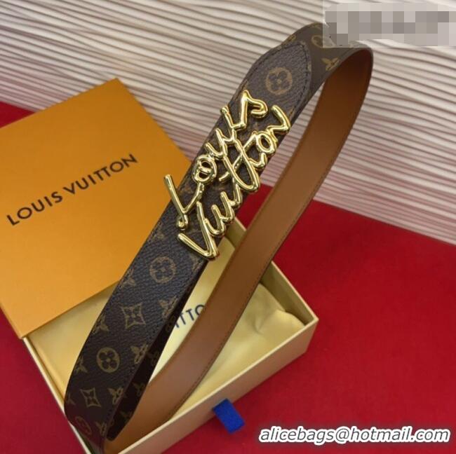 Grade Quality Louis Vuitton LV Script Belt 3cm in Monogram Canvas and Leather M4515 Brown 2025